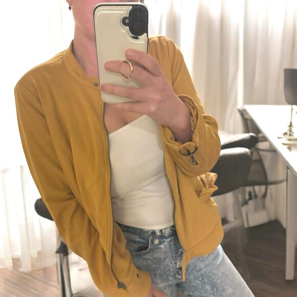Coffee Shop New York Mustard Yellow Faux Suede Microfiber Womens Size XL Jacket - Picture 1 of 7